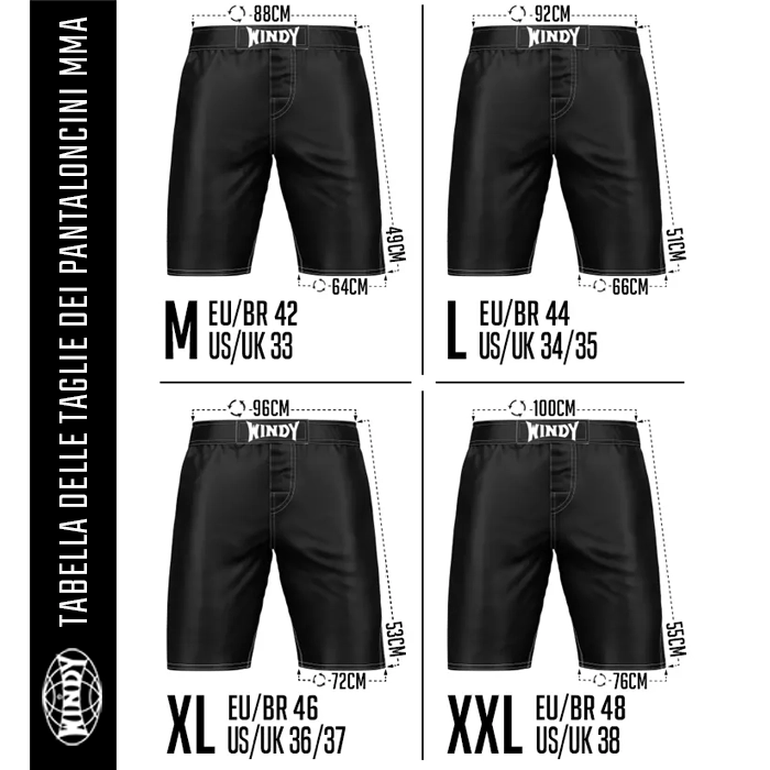 TABELLA DELLE TAGLIE DEI PANTALONCINI MMA