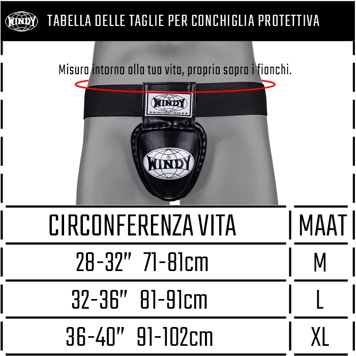 TABELLA DELLE TAGLIE PER CONCHIGLIA PROTETTIVA